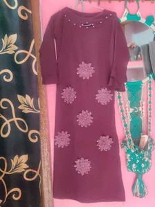 Elegant Burgundy Floral Applique Dress