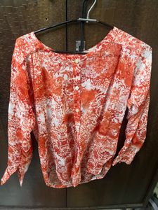 Orange &amp; White Print Blouse