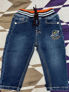 Comfy Kids' Drawstring Jeans with Space Patch