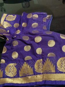 ElegantBrownFancy Pattu Sareewith blue border.