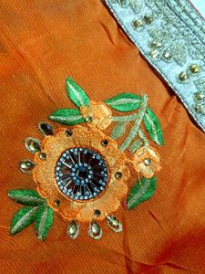 Orange Embroidered Saree