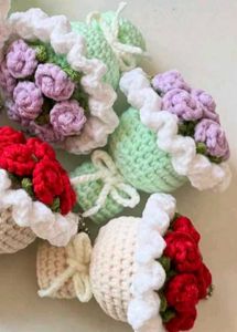 Crochet Mini Rose Flowers Bouquet Keychain 💐💝
