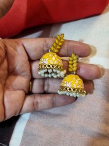 Yellow Meenakari Jhumkas