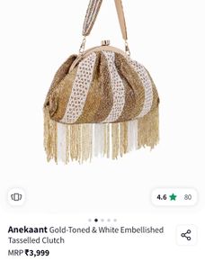 Anekaant Gold-Toned Embellished Tasselled Clutch