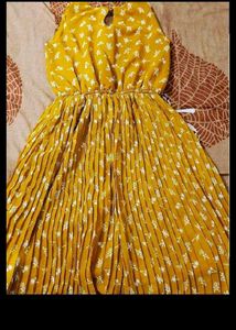 Mustard Floral Pleated Dress
