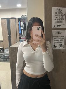 White Long Sleeve Crop Top