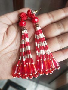 Red &amp; White Beads Earrings
