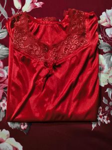 Red Lace Trim satin nightgown(nighty)