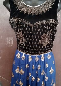 Elegant Blue Ethnic Gown with Jacket