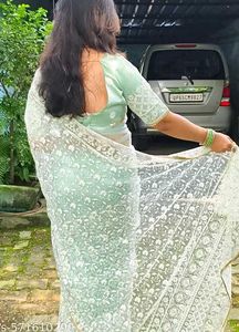 Elegant Sea Green Net Saree