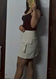 Beige Mini Cargo Skirt