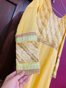 Yellow Embroidered Anarkali Suit Set
