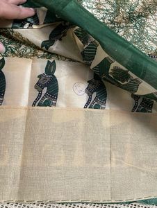 Tussar Silk Green Horse Print Saree