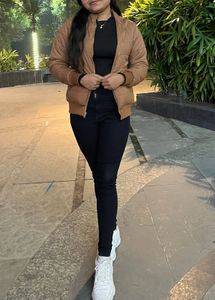 Women Brown Detachable Hood Puffer Jacket