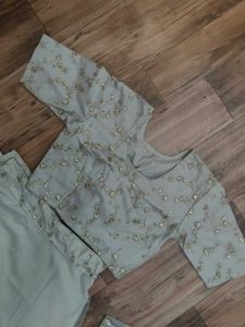 Beige Stitched Lengha Set