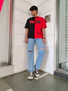 Straight Fit Knee Cut Jeans