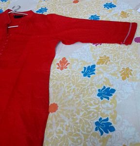 Red Self Print Kurta