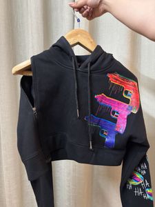 Black Printed Side Zipper Hoodie
