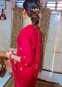 Red Matirial Stich Full Drees