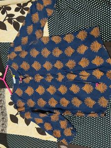 Cuffed sleeves printed women blue top