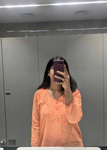 Peach chikankari Embroidered Kurta