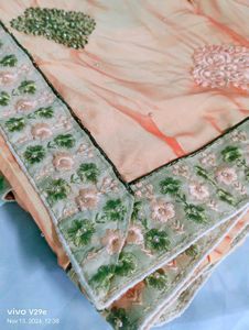 Women Orange Embroidery Saree🧡