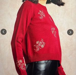 Embroidered Maroon Knit Sweater