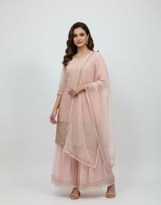 Elegant Blush Pink Georgette Sharara Suit