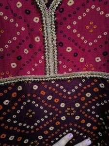Maroon and red rajasthani tie-dye kurti