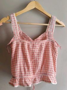 Cottage Core Check Crop Top With Embroidery