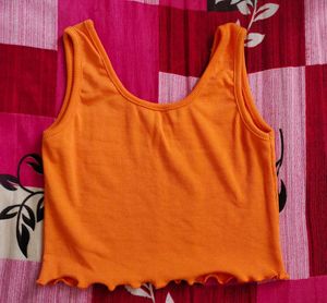 Orange Ribbed Crop Tank