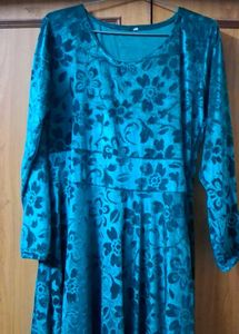 Vintage Teal Floral Velvet Dress
