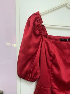 red square neck dress