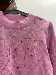 Purple Embellished Knit Sweater