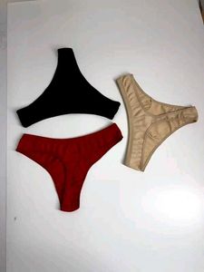 Ribbed Thong Panties - 3 Pack