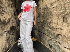 Flower Graphic Tee & White Jeans