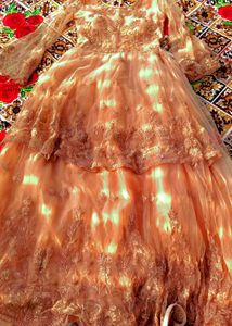 Elegant Peach Net Gown with Embroidery Work