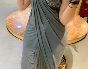 Grey Party Wear Saree With Blouse 34 Bust