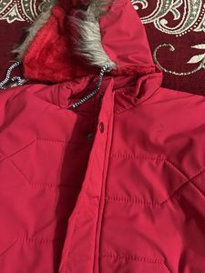 Red quilted long jacket
