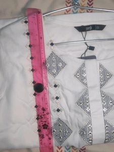 Soch Below Knee Off White Kurta With Black Embroidery