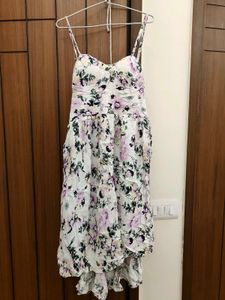 Floral Printed Shoulder Strap A-line Cotton Dress