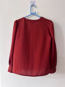 Rust brown Smart Casual V neck Top size S
