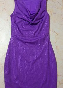 Purple Sequin Cowl Neck Dress