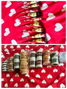 Nine Bangles Set With 12 Mehandi Free