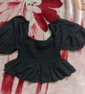 Square Neck, Puffy Sleeves, Crop Top