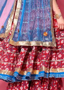 Women Pink Floral Embroidered Tiered Gotta Patti