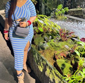 Striped Stretchable Bodycon Midi Dress