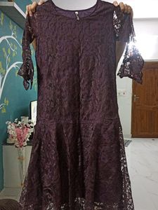 Wine Colour Net Dress