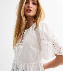 NEW LOOK White Broderie Anglaise Tie Front TOP