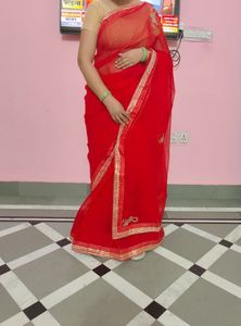 bright red saree with blouse